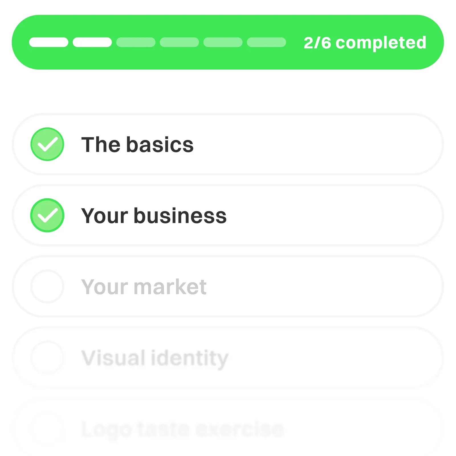 A guided questionnaire with a completion progress bar